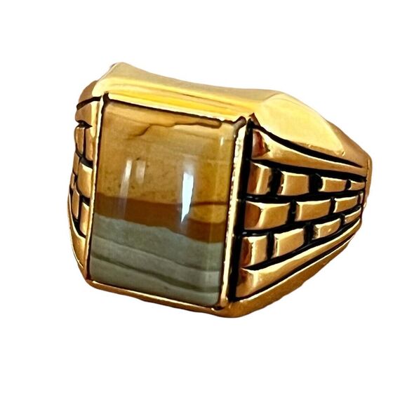Vintage Clark and Coombs Ring Size 7 Jasper 18K Gold Plate Mid-Century MCM 14A - Picture 10 of 12